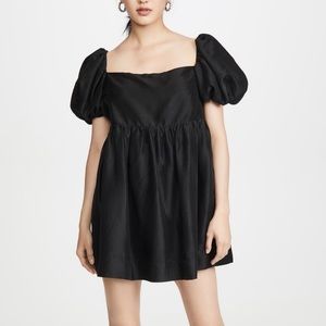 Azeeza black Kam puff sleeve raw silk mini dress